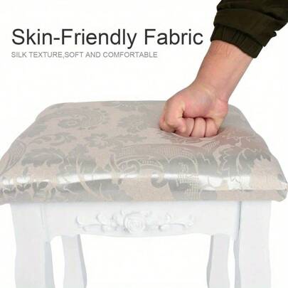 Dressing Table Stool 43x33x27cm Vanity Chair Makeup Seat Baroque Piano Chair White With Rubberwood Legs Back To School Dormitory Storage