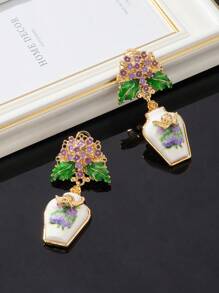 1 对女士时尚珠宝耳环，花卉装饰花瓶，时尚叶子设计，优雅、迷人，适合派对和节日佩戴 - 彩色 - 查看 7