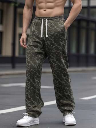 男士休闲满版印花抽绳腰户外长裤（春/夏）