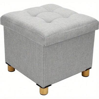 Storage Ottoman 38x38x32cm Storage Box Cotton Storage Stool 4 Wood Legs Footstool With Storage Space For Hallway Livingroom Bedroom(Dark Grey) Back To School Dormitory Storage