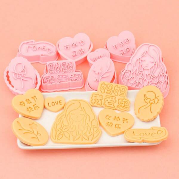 قوالب قطع بسكويت بتصميم يناسب عيد الأم، قوالب بلاستيكية بشكل زهور كرتونية لتشكيل البسكويت DIY، قوالب لبصمة الطين مناسبة لعيد الأم ، المناسبات ، الاحتفالات