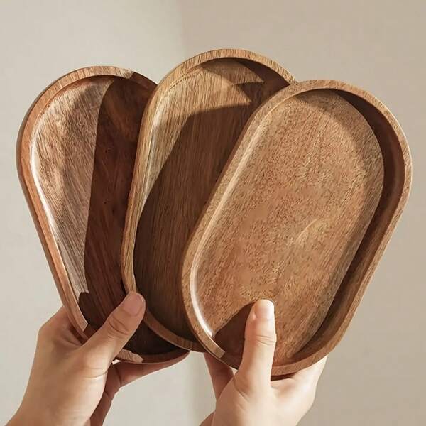 1pc Wooden Tray, Fruit Plate, Dessert Dish, Coffee And Milk Wooden Tray, Cheese Plate, Wooden Tea Tray, Bread Plate For Holding Sandwiches, Snacks, Desserts, Salad - Easy To Clean, Multi-Purpose Serving Platter