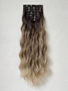 16 Clips en extensiones de cabello, 7 piezas de postizos de cabello, color negro marrón, 22 pulgadas de largo, fibra sintética ondulada natural resistente al calor, postizos para mujeres, para fiesta y uso diario