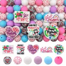 25/30/55 件母亲节 Gnome 硅胶珠 - 可爱的卡通人物吊坠，带有“最佳妈妈”设计，红色和粉色波尔卡圆点图案，非常适合 DIY 珠宝、手链、项链、钥匙扣和礼物创意