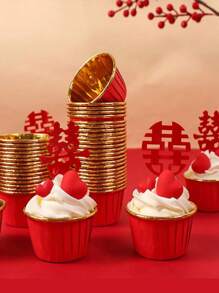 50 件/套一次性 PET 涂层蛋糕和甜点杯，（可选盖子），耐热光面纸杯蛋糕衬垫，松饼模具，烘焙工具，带边纸杯蛋糕杯，蛋糕托盘，适用于婚礼、复活节、母亲节、毕业典礼、生日派对