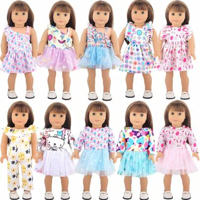 18英寸娃娃衣服，时尚热销复活节薄纱裙，可爱动物薄纱裙，猫咪、兔子图案，彩色蛋形亮片粉色薄纱裙，精美礼物