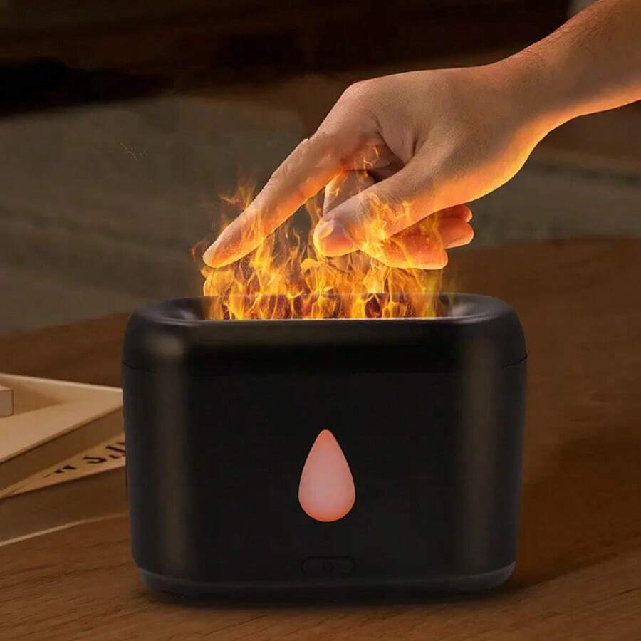火焰精油扩散器、200毫升超声波冷雾香薰机、带自动关闭保护的香薰机、家用小型加湿器