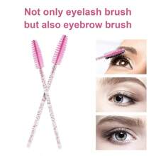 100 Pcs Disposable Mascara Wands, Crystal Eyebrow Spoolies Brush For Eyelash Extensions, Pink Lash Brushes With Container