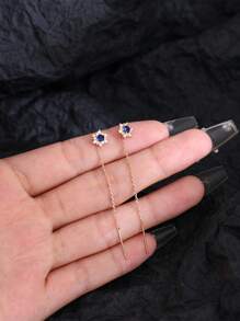 Nooxian 1 对韩式精致向日葵锆石流苏穿孔耳环（无礼盒） - 金黃色 - 查看 4