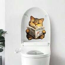 3D Visual Cat Themed Bathroom Toilet Decorative Sticker, Adhesive Wall Decal For Laundry Room