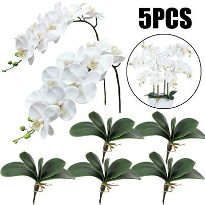 5PCS Artificial Phalaenopsis Orchid Flowers, Vivid Large Heads Real Touch Orchid Flower Stems, Classic Style Artificial Orchid Swags, Decorative Silk Phalaenopsis Flowers, Artificial Flowers Branches For Home Decor, Living Room Home Decoration, Hotel Wedding Floral Arrangement, Mother's Day, Spring/Summer, White Wedding Bouquet Decor, Easter Decoration Gift Gifts Birthday Graduation