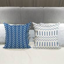 4-Piece Linen Pillowcase Set, Brown/Burgundy/Blue-Green Bohemian Style Geometric Simple Square Cushion Cover Is Perfect For Decorating Sofas, Living Rooms, Rooms, Outdoor Terraces And Courtyards. Printed On One Side, The Pillow Core Is Not Included