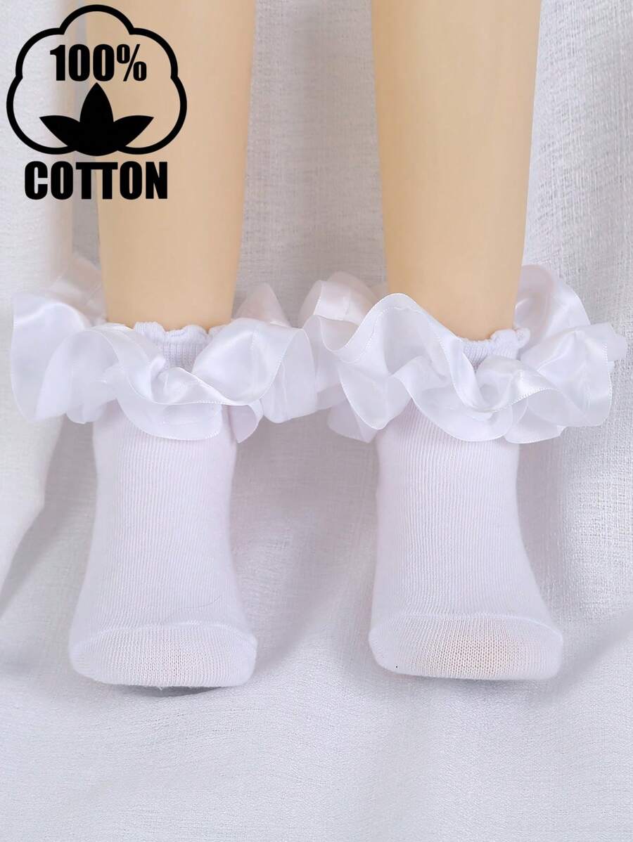 1 Pair Baby/Girl's Cotton Breathable Lace Frilly Ruffled Princess Dance Socks - White - View 1