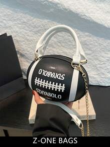 1 pieza Bolso de bolos mini con cierre delantero con patrón de letra de PU, adecuado para uso diario de mujeres