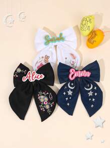 1pc Custom Embroider Hair Bows For Women Girls Acrylic Personalized Name Bunny Star Moon Flower Embroidered Bow Alligator Clips Acrylic Customized Name White Navy Blue Black Bow Hair Clips Cute Bunny Star Moon Flower Bow Barrettes For Easter Party Vacation Holiday Gifts Bow Hair Clips Women Hair Accessories,Durable,Colorful,Cute,Adorable,Funny,Kawaii,Y2K,Stylish,Unisex,Casual,Custom,Personalized,Unique,Customized,Ideal Gifts For Him,Ideal Gifts For Her,Her,Boyfriend,Girlfriend,Family,Friends - Multicolor - View 7