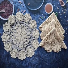 Sousplats Redondos Crochê Feitos à Mão Individuais de Renda Individuais Tricotadas Vazadas Sousplats Resistentes ao Calor Decoração de Mesa 16pol Bege/Branco