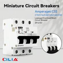 CILIA 1/2/4pz Interruttore automatico 3P 16A 400V 6kA Curva C C10/16/20/25/32/40/50 - Connessione DIN universale per qualsiasi quadro elettrico