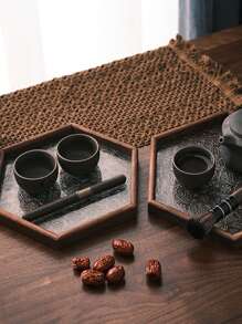 1pc Crabapple Blossom Vintage Embossed Wooden Glass Walnut Color Snack Storage Box, Rectangular Polygonal Cloisonne Tea Tray, Dessert Platter, Household Serving Tray