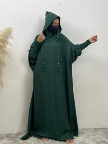 Fashionable Oversized Batwing Sleeve Hooded Dress,Modest