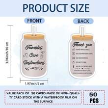 50pcs/Pack, Tumbler Care Instruction Cards, Thank You Cards Suitable For Small Businesses, Handmade Glasses, Mugs, Online Shops, Cup Stores Packaging Inserts, Artistic Design Cards,Back To School,School Supplies