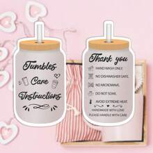 50pcs/Pack, Tumbler Care Instruction Cards, Thank You Cards Suitable For Small Businesses, Handmade Glasses, Mugs, Online Shops, Cup Stores Packaging Inserts, Artistic Design Cards,Back To School,School Supplies