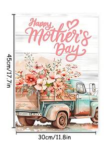 Happy Mother's Day Floral Truck Garden Flag, Polyester, 12x18 Inches - Perfect For Mother's Day Holiday Outdoor Home & Garden Decor, No Pole, Thoughtful Mother's Day Gift
