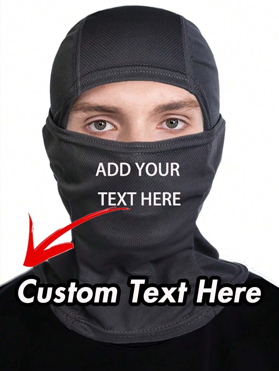 定制徽标拉法帽 - 个性化全脸面罩，适合摩托车骑行，透气防风，可机洗，您的文字在此，摩托车配件