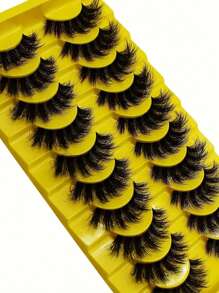 10 Pairs Full Set False Eyelashes, Russian Lashes, D Curl Fluffy Mink-Like, Cat Eye Extended, Natural Thick, Lash Extension, Travel Makeup Essential, False Lashes - Black - View 3