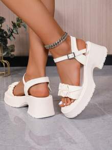 2025 New Fashion Comfortable Chunky High Heel Sandals For Plus Size Women, Suitable For All Seasons, Spring, Summer, Autumn, Winter, Elegant, Sexy, Low Price, Casual, Athletic, Outdoor, Party, Wedding Valentines