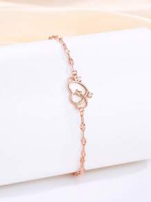 1 pieza Brazalete de plata de ley 925 con forma de corazón, color oro rosa/madreperla blanca