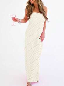 碎花连衣裙，女士夏装，白色毕业礼服 - 杏色 - 查看 4