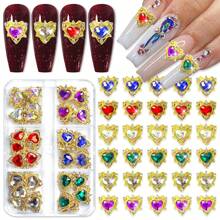 30 piezas Encantos de uñas de lujo de aleación 3D con forma de corazón, pedrería de 6 colores, piedras preciosas doradas para decoración de arte de uñas, accesorios para mujeres
