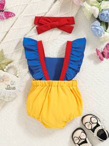 Baby Girl 2pcs Set Princess Bow Letter Printed Cap Sleeve Bodysuit And Shorts - Multicolor - View 2