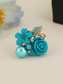 1pc Fashion Floral Butterfly Pearl Adjustable Ring