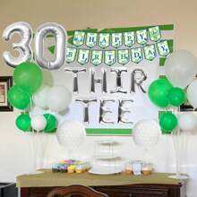 LaVenty Golf 30th Birthday Decoration: Green Balloons, Banner, Number '30', 5 Pieces - Unisex, Golf Birthday Celebrants - 銀色 - 查看 2