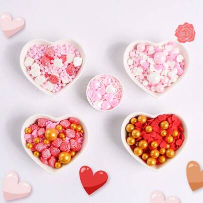 75g/2.6oz 瓶装情人节主题蛋糕装饰糖果，心形玫瑰花形状糖果，情人节氛围，装饰甜点、冰淇淋、甜甜圈等烘焙装饰，多种配色方案，多种款式可供选择