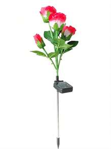 2pcs 4-Head Rose Waterproof Decorative LED Solar Wooden Post Lights, 7-Color Changing Landscape Lights, A Bunch Of 4-Head Waterproof Rose Lights, Garden And Garden Wedding Party Decorative Lights, Outdoor Garden Lighting For Pathway, Yard, Patio