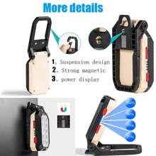 1pc Portable Outdoor Magnetic Hook Emergency Car Repair 4 Modes Super Bright LED Work Light, USB Rechargeable, Long-Lasting, Foldable Flashlight, Suitable For Outdoor Camping