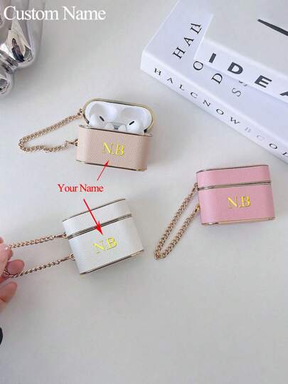 Personalized Customized Luxury Leather Case Compatible With Airpods 4/3/2/1/Pro /Pro 2 Cover Initials Name 3D DIY Engraved Letters Hot Stamping Technology Leather Back Cover Classic Case Gift For Birthdays,Graduation,Weddings,Halloween,Winter Prom,Father's Day,Mother's Day,Christmas