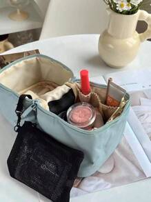 Sac de maquillage à fermeture éclair de couleur unie, trousse de toilette cylindrique pour le rangement, unisexe pour la maison, les voyages et l'utilisation quotidienne