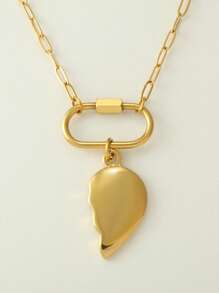 1pc Luxury Gold Stainless Steel Heart Pendant Necklace, Elegant Design Suitable For Daily Wear, Gift For Mother's Day