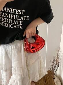 Sac à main miniature boîte de lune brillante, sac à bandoulière/sac banane à la mode holographique en forme de croissant de lune rouge, étui à rouge à lèvres, pochette pour écouteurs, porte-monnaie, pour le bureau et les déplacements au printemps/été