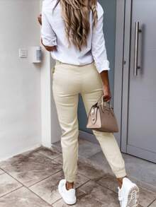 Women's Standard Size Solid Color Skinny Casual Pants With Pockets