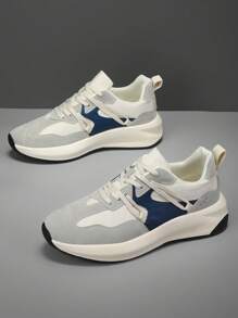 男士拼色系带低帮运动鞋，户外休闲舒适百搭徒步运动鞋，情侣款 - 灰色 - 查看 3