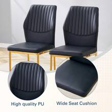 MUUOKY Modern Dining Chairs Set Of 6, Kitchen Modern Metal Chairs With Faux PU Leather Padded Seat High Back And Sturdy Gold Legs, Chairs For Dining Room, Kitchen, Living Room, Living Room, Office,  Bedroom, Kitchen, Apartment, Easy To Clean, Easy To Assembly, Home Decor - Black Chair+gold Leg - 查看 4