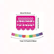 4 包墨西哥派对横幅，60 英尺狂欢节塑料纸横幅，适用于 5 月 5 日亡灵节装饰墨西哥狂欢节主题派对用品 - 彩色 - 查看 2