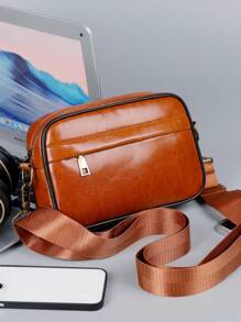 saroxi 1pc Minimalist Style Men's Diagonal Crossbody Bag, Square Shoulder Bag With Side Pockets, Multifunctional Anti-Scratch PU Leather Casual Bag, Black & Brown, Suitable For Commute, Gift For Boyfriend Office Bag Sling Bag