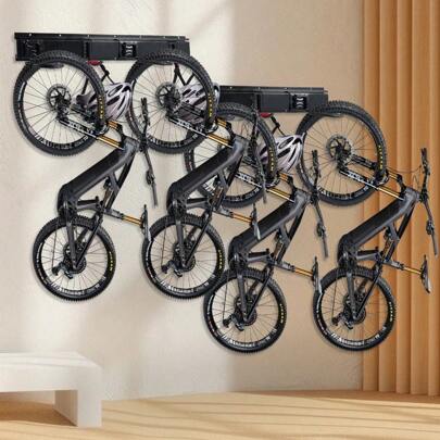 Bike Rack Wall Mounted, 4 Bicycles + 3 Helmets, Space Saving Vertical Bike Rack, Garage Bike Hangers, Indoor Cycle Stands Storage Holder For Road Bikes