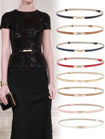 Women's Tight Fitting Belt With Adjustable Gold Buckle Buckle - Perfect For Pairing With Dresses, Jeans, And Outerwear