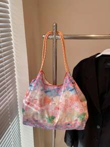 1pc Feng Summer Large-Capacity Shoulder Bag Preference Bag Shopping Bag Fresh Floral Tote Bag Underarm Bag